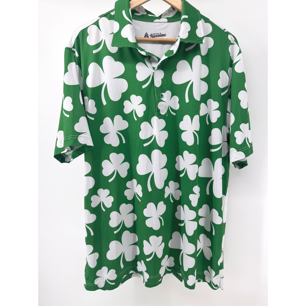 Royal and Awesome Polo Shirt Mens XL Green Shamrock‎ St Patricks Golf Party